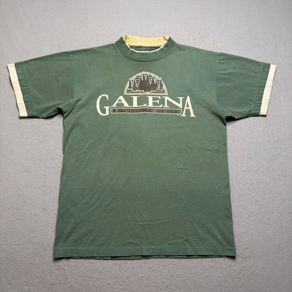 Vintage T-Shirt Mens XL Green Galena Illinois 1993 Souvenir Single Stitch Ringer